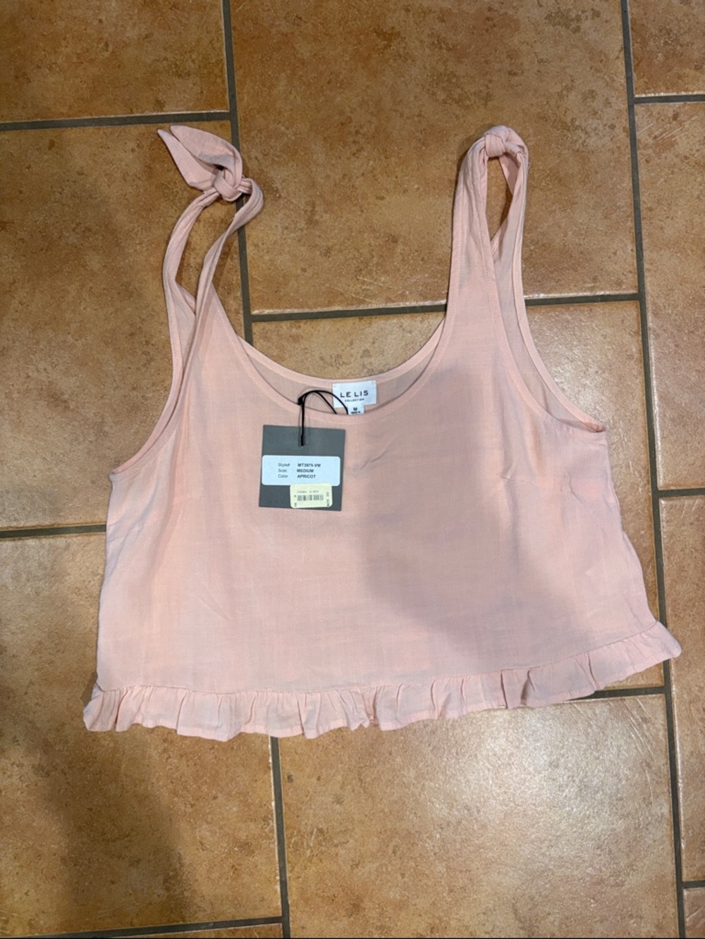 Le Lis Blush Pink Tie-Shoulder Ruffle Crop Top